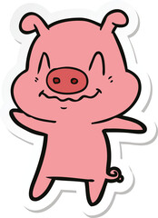 sticker of a nervous cartoon pig