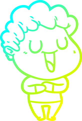 cold gradient line drawing laughing cartoon man