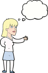 cartoon woman explaining with thought bubble