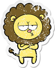 distressed sticker of a cartoon tired lion