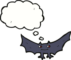 cartoon spooky vampire bat with thought bubble