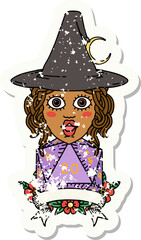 human witch with natural twenty dice roll illustration