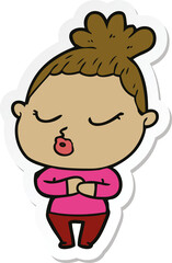 sticker of a cartoon calm woman