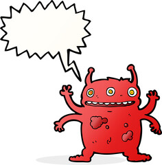 cartoon alien monster with speech bubble