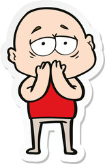 Obraz premium sticker of a cartoon tired bald man