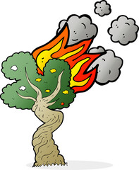 cartoon burning tree