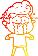 warm gradient line drawing cartoon crying man