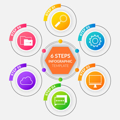 Abstract background with steps, parts, options, processes template. Graphical way of presenting information, data and knowledge. Banner with infographic editions. Business graphic, chart with icons