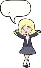 cartoon unhappy girl with speech bubble
