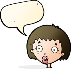 cartoon surprised female face with speech bubble