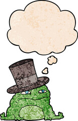 cartoon rich toad and thought bubble in grunge texture pattern style