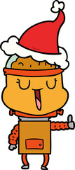 happy line drawing of a robot wearing santa hat