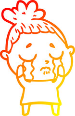 warm gradient line drawing cartoon crying woman