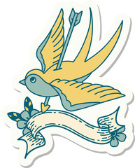 tattoo sticker with banner of a swallow