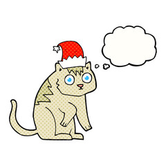 thought bubble cartoon cat wearing christmas hat