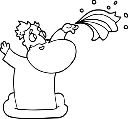 line drawing cartoon god on cloud