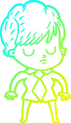 cold gradient line drawing cartoon woman