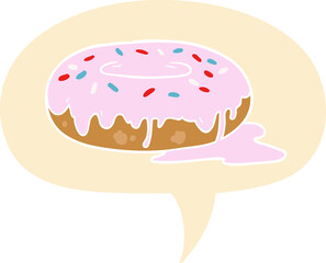 cartoon donut and speech bubble in retro style