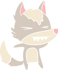 angry wolf flat color style cartoon