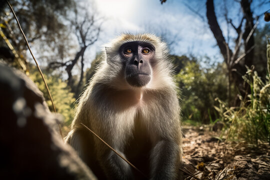 Cute monkey portrait in rain forest