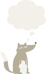 cartoon wolf and thought bubble in retro style