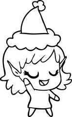 happy line drawing of a elf girl wearing santa hat