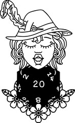 human bard with natural 20 dice roll illustration