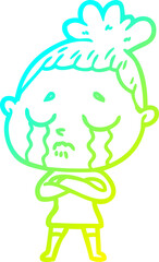 cold gradient line drawing cartoon crying woman