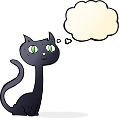 cartoon black cat with thought bubble