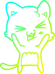 cold gradient line drawing cartoon cat hissing