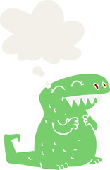 cartoon dinosaur and thought bubble in retro style