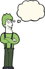 cartoon happy vampire with thought bubble