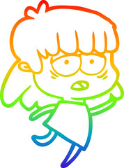 rainbow gradient line drawing cartoon tired woman