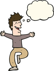 cartoon laughing man with thought bubble