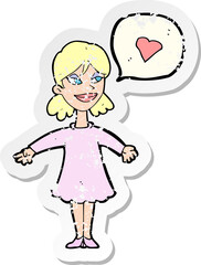 retro distressed sticker of a cartoon woman in love