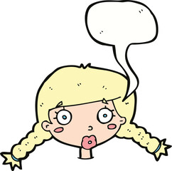 cartoon confused female face with speech bubble