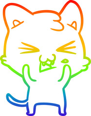 rainbow gradient line drawing cartoon cat hissing