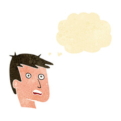 cartoon unhappy face with thought bubble