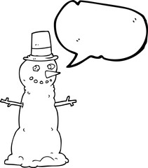 speech bubble cartoon snowman in top hat