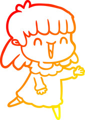 warm gradient line drawing cartoon woman