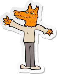 sticker of a cartoon waving fox