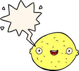 cartoon lemon and speech bubble in comic book style