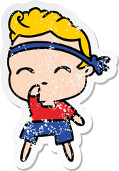 distressed sticker cartoon of kawaii cute fitness boy