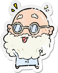 distressed sticker of a cartoon surprised old man