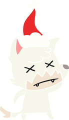flat color illustration of a dead fox wearing santa hat