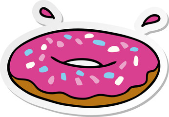 sticker cartoon doodle of an iced ring donut