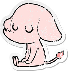 distressed sticker of a cute cartoon elephant