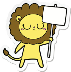 sticker of a cartoon lion with protest sign