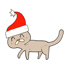 cartoon cat wearing christmas hat