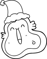 line drawing of a germ wearing santa hat